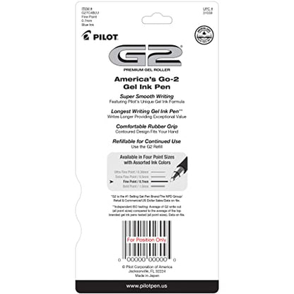 PILOT G2 Premium Gel Roller Pens,Fine Point 0.7 mm,Blue Ink Pens Fine Point,- Ideal for School,Journaling,and Office Writing,4 Count (Pack of 2) - color: Blue (Pack of 2)