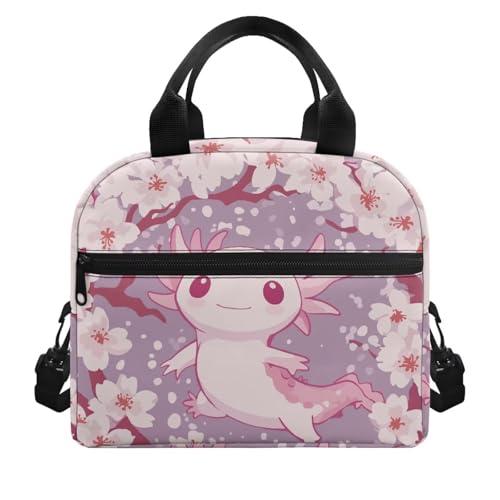 Axolotl Lunch Box Boys 8-12 Cherry Blossom Insulated Lunch Bag for Kids 4-6 Kindergarten Preschool Meal Bag Toddler Students Daughter Elementary School Adjustable Shoulder Strap Lightweight - color: Cherry Blossom Axolotl