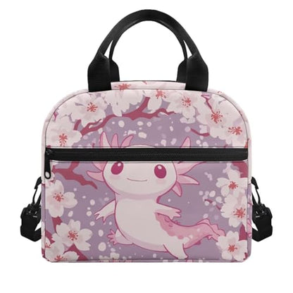 Axolotl Lunch Box Boys 8-12 Cherry Blossom Insulated Lunch Bag for Kids 4-6 Kindergarten Preschool Meal Bag Toddler Students Daughter Elementary School Adjustable Shoulder Strap Lightweight - color: Cherry Blossom Axolotl