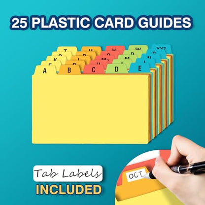 H4D 3x5 Index Card Holder with 100 Index Cards and 25 Dividers, Teal | 3x5 Inch Plastic Box, Heavyweight 3x5 Index Cards, Plastic 3x5 Index Card Dividers, Snap Closure Lid - color: Teal, size: 3"x5"