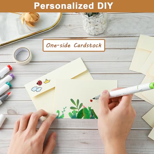 Silunkia 100 Packs Cream Blank Note Cards and Envelopes 4 x 6 Heavyweight Single Panel Cardstock and A4 Envelopes Printable Self Seal for Wedding Invitations, Greeting Cards, Birthday, Valentines - color: Cream, size: 4x6-100pcs