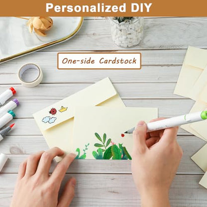 Silunkia 100 Packs Cream Blank Note Cards and Envelopes 4 x 6 Heavyweight Single Panel Cardstock and A4 Envelopes Printable Self Seal for Wedding Invitations, Greeting Cards, Birthday, Valentines - color: Cream, size: 4x6-100pcs
