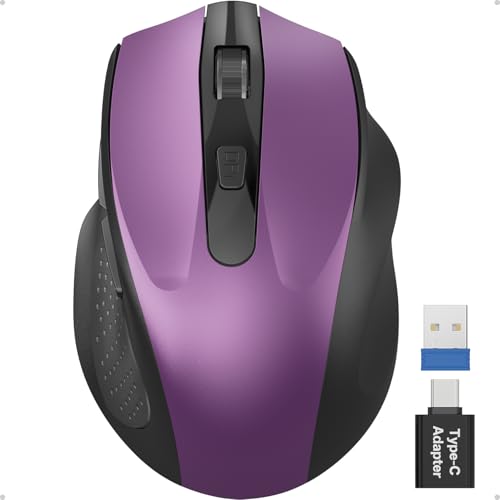 SABLUTE Purple Wireless Mouse for Laptop, 2.4GHz Computer Mouse with USB-A&C Receiver, Office Cordless Mice with 6 Buttons & 3 Level DPI for Small to Medium Hands, Compatible with PC, Desktop, Tablet - color: Purple
