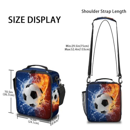 Pardick Soccer Lunch Box for Boys Insulated Kids Lunch Box Reusable Leakproof Lunch Bag Thermal Cooler Tote Picnic Lunchbox with Adjustable Shoulder Strap Back to School Gifts for Teens Boys Students - color: Fire Water Soccer
