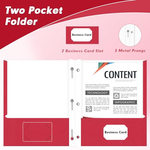 Two Pocket Folders, PANDRI 60 Pack Two Pocket Folders with Prongs, 3 Prong Folders Designed for Office and Classroom, Letter Size Red - color: Red