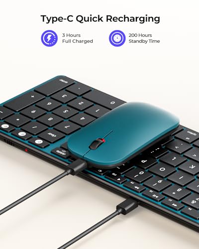 seenda SKM64-2 Bluetooth Keyboard and Mouse Combo for Mac, MacBook and iPad | 3-device Bluetooth switching, rechargeable, quiet keys/clicks, compact slim design for office and home use, Black & Blue - color: Black & Blue
