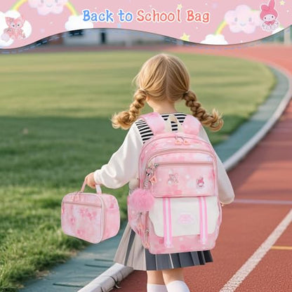 Girls Backpack,Cute Print School Kids Backpack with Insulated Lunch Box Pen Case Set,Kindergarten Elementary School Book Bag for Girls Children Students(3 pieces set -Pink) - color: 3 Pieces Set -Pink