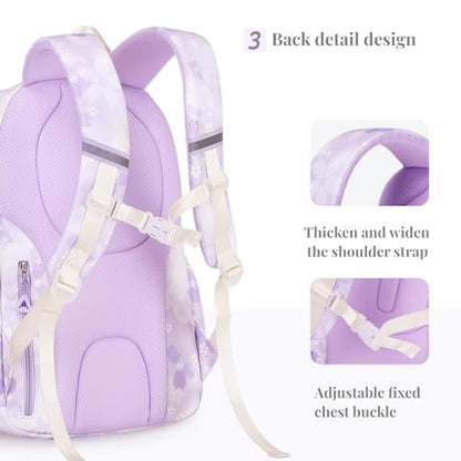 Girl backpack,Kids Backpack for Girl Kawaii Lightweight School Backpack Anti-theft Back Pocket Print Flowers Elementary Bookbag (Purple) - color: Purple