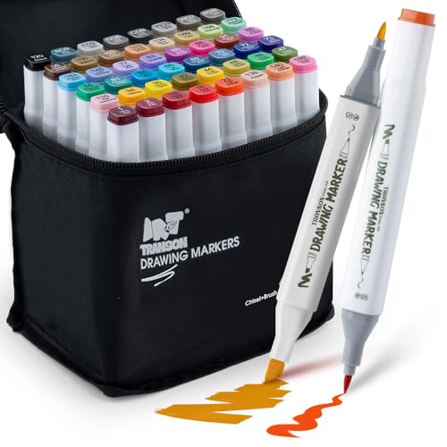 TRANSON Alcohol Markers for Drawing Coloring 48 Colors Dual-tip Chisel and Brush Tips - style: 48 Colors Brush and Chisel