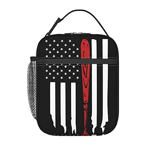 Miaoquhe Baseball Lunch Box for Men, American Flag Baseball Tote Bag for Women, Kids Lunch Bag Reusable Insulated Lunch Bag for School Work Picnic Travel - color: American Flag-Baseball, size: 10x4x8 Inch