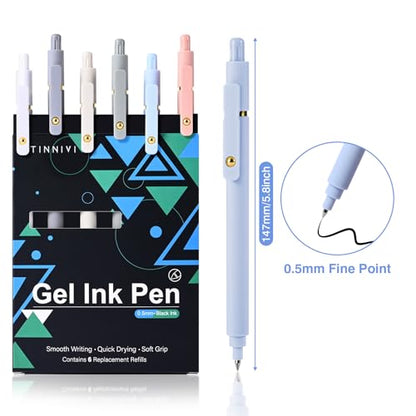 Gel Pens, 6 Pack 0.5mm Fine Point Pen Black Ink with 6 Refills, Quick Dry & No Smear, Smooth Writing Pens for Journaling, School, Aesthetic Office Supplies, Nurse Pens - color: 0.5mm Morandi-Black Ink