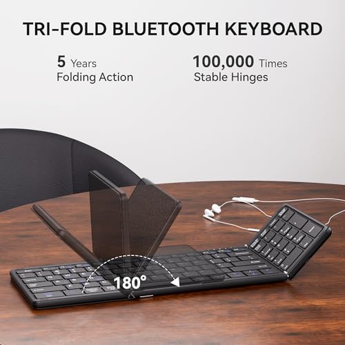 USB-C Rechargeable Folding Wireless Bluetooth Keyboard Combo | Full-Size Portable Travel Keyboard & Mouse for Business Travel, Compatible with Laptop iPad Tablet