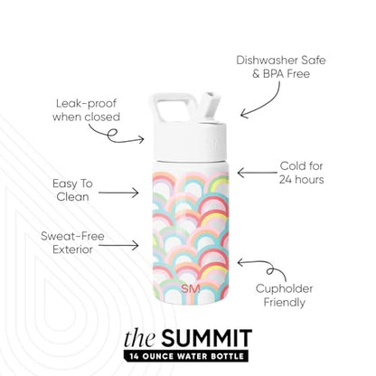 Simple Modern Kids Water Bottle with Straw Lid | 14oz Insulated Stainless Steel Kids Tumbler & Spill Proof Toddler Cup for School, Girls, Boys | Summit | Rainbow Spark - color: -Rainbow Spark, size: 14 Ounces