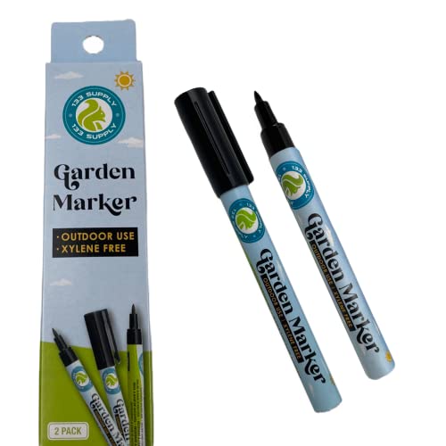 2 Pack Garden Marker Pen Permanent Markers Black (UV Fade Resistant Marker Pens for Plant Markers Garden Markers Waterproof Pen Black Markers Outdoor Marker for Garden Plant Labels 0.8mm) - size: 2 Pack Garden Marker Pens (No Plant Tags)
