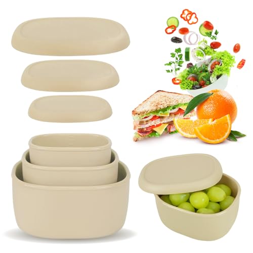 Anatole Silicone Food Storage Lunch Bento Box Set of 3 Reusable Nesting Containers with Lids BPA Free Dishwasher Microwave Oven Freezer Safe Leakproof (6.7oz, 10oz, 20oz) - color: 3 Pack - Yellow