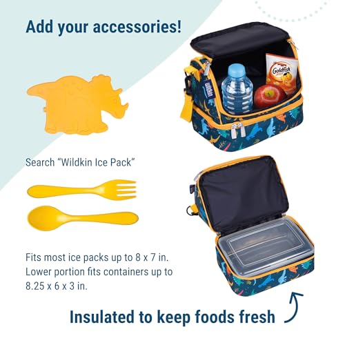 Wildkin Two Compartment Lunch Bag, Jurassic Dinosaurs | Two-compartment, insulated lunch box — coordinates with matching Wildkin backpacks and water bottles - color: Jurassic Dinosaurs