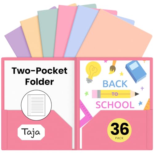Taja Plastic Folders with Pockets (36 Pack, Assorted Pastel Colors), 2-Pocket Folders with Business Card Slot, Heavy Duty, Fit Letter Size Documents, Perfect for School, Office & Business - color: B-pastel, size: 36 Pack