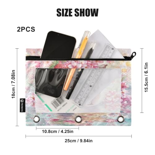 Gredecor 3 Ring Binder Pencil Pouch, Capybara Strawberry Cherry Zippered Pen Case Pouches with Clear Window, 2 Pack Stylish Office & School Supplie - color: Capybara Strawberry Cherry