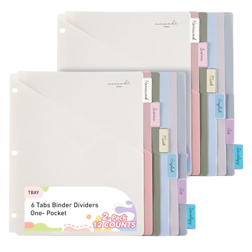 6-Tab Dividers for 3 Ring Binder, 12 Counts Recipe Binder Dividers Index with One Pockets, Letter Size 8.5 x 11'', Morandi Colors 2 Sets (2) - color: Morandi Colors, size: 2-Pack