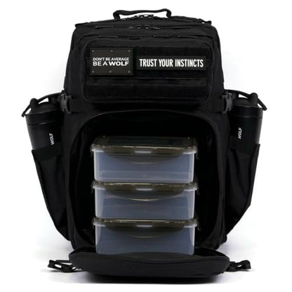 WOLFpak 45L Athletic Gym Backpack - Durable 1000D Waterproof Oxford Material with MOLLE Webbing, Laptop Pocket - color: Alpha Black Meal