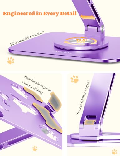 Aoviho Tablet Stand for iPad with 360° Rotating Base – Aluminum Adjustable Tablet Stand for Desk, Cute Dog Design Holder for iPad Pro/Air/Mini, Samsung Galaxy, Kindle, 4″–13″ Devices,Purple - color: Purple