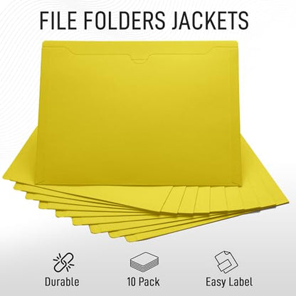 Yellow File Jackets, Flat-No Expansion, Letter Size, Reinforced Straight-Cut Tab, 10 Pack - color: Yellow