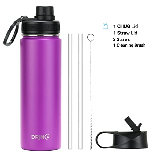 DRINCO Stainless Steel Water Bottle Spout Lid Vacuum Insulated Double Wall Water Bottle Wide Mouth (40oz 32oz 22oz 18oz 14oz) Leak Proof Keep Cold Sport Camping Hiking (22 oz, 22oz Purple) - color: 22oz Purple, size: 22 Ounces