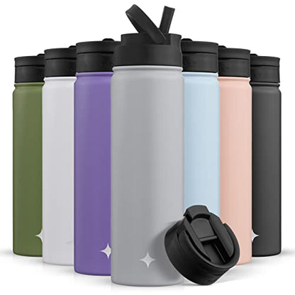 JoyJolt Triple Insulated Water Bottle with Straw Lid AND Flip Lid! 22oz Water Bottle, 12 Hour Hot/Cold Vacuum Insulated Stainless Steel Water Bottle. BPA-Free Leakproof Water Bottles - Thermos Bottle - color: Dove Grey, size: 22 Ounces