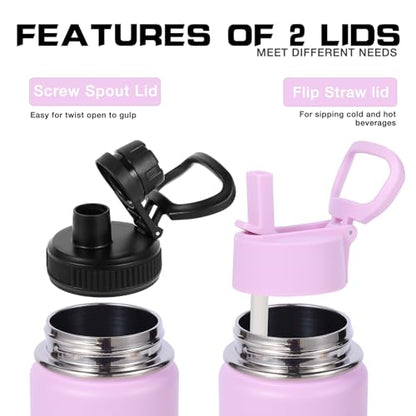 Volhoply 20oz Insulated Stainless Steel Water Bottle with Straw Lid, Kids Wide Mouth Double Wall Vacuum Cups with Handle,Reusable Outdoor Sports Metal Bottles,Travel Flask Keep Cold&Hot(Purple,1) - color: Purple