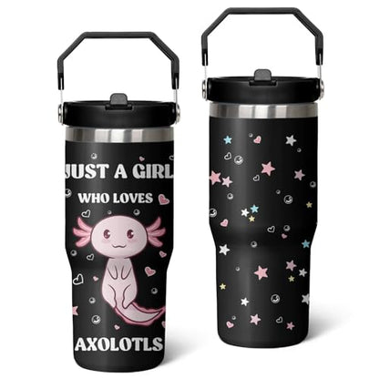 Queen Hero 30 oz Axolotls Tumbler with Handle, Large Insulated Tumbler with Flip & Straw Coffee Mug Cup Stainless Steel Gifts for Women Men Youth - color: Axolotls