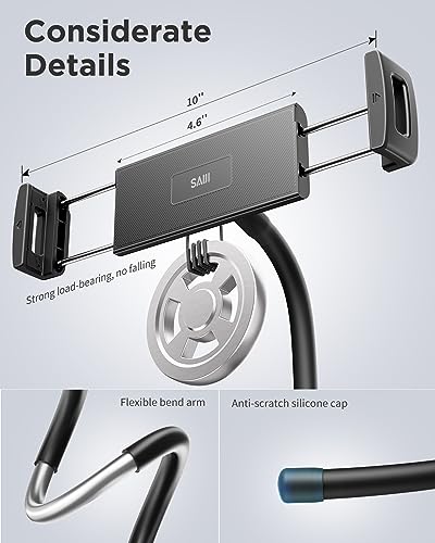 SAIJI Tablet Holder for Bed - iPad Phone Stand for Lap (Black) | Fit Devices from 4.7" to 15.6", 360-Degree Rotating Clip, Hands-Free Reclined Reading, Neck & Posture Relief - color: Black