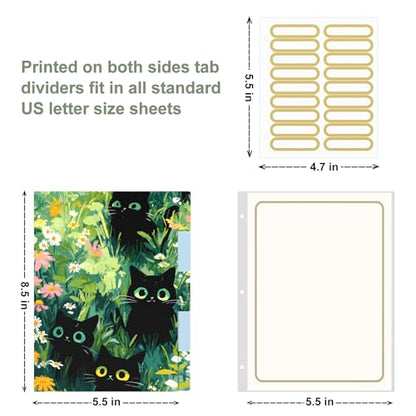 Rouidr Mini 3 Ring Binder with clipboard, 1 inch Round Binder Organizer, 8.5"x5.5" Cute Binder with 5 Dividers Tabs & Clear Sleeves, School Supplies, Office Supplies - color: Black Cats, size: Mini 1in(8.5 x 5.5 in)