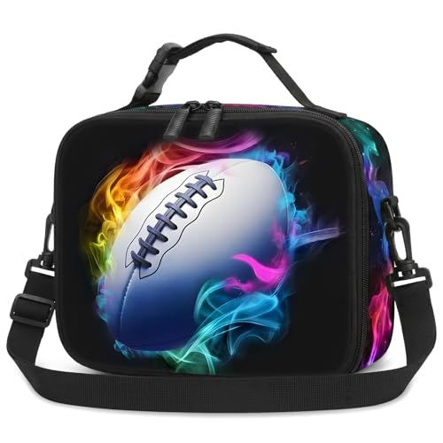 American Football Boys Lunch Bag - Kids Lunch Box for Boys & Girls,Insulated Video Game Lunchbox with Adjustable Shoulder Strap & Name Tag,Reusable Portable Lunchbox for School Picnic Hiking - color: Football
