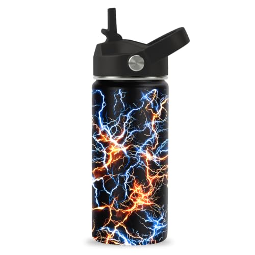 Hiboss Lightning Water Bottle for Boys, 16oz Kids Stainless Steel Insulated Water Bottle with Straw Lid, Lightning Cup Tumbler Gifts for School, Sport, Travel - color: Lightning