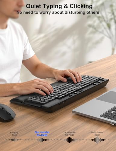 Wireless Keyboard and Mouse Combo, EDJO 2.4G Full-Sized Ergonomic Computer Keyboard with Wrist Rest and 3 Level DPI Adjustable Wireless Mouse for Windows, Mac OS Desktop/Laptop/PC, Carbon Black - color: Carbon Black