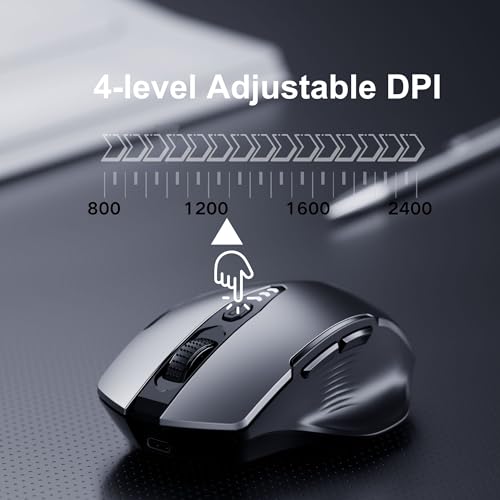 Uineer Wireless Mouse,[Upgraded] Rechargeable 2.4GHz (Battery Level Visible) Ergonomic Computer Mouse,4 Levels DPI, Wireless Mice for Laptop PC Computer(Grey) - color: Gray