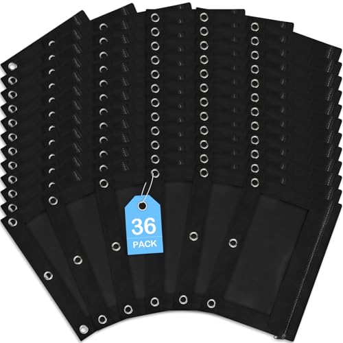 SpringFlower 36 Pack Black Pencil Pouch, Pencil Pouch for 3 Ring Binder for School and Office Supplies with Clear Window with Smooth Zipper Bulk - color: Black