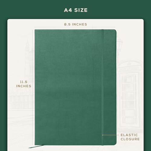 Beechmore Books Blank Sheet Music Notebook – A4 8.5"x11.5" for Songwriters, Musicians & Composers, 156 Thick 120gsm Pages, 10-Staff Perforated Sheets, Vegan Leather Hardcover, Elastic Closure, Gift Box - color: Dartmouth Green