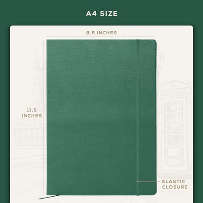 Beechmore Books Blank Sheet Music Notebook – A4 8.5"x11.5" for Songwriters, Musicians & Composers, 156 Thick 120gsm Pages, 10-Staff Perforated Sheets, Vegan Leather Hardcover, Elastic Closure, Gift Box - color: Dartmouth Green