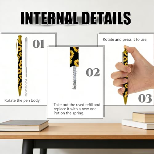 Ballpoint Pen 4Pcs Click Black Ink Metal Retractable 1.0 mm Medium Ballpoint Pens Quick Dry for Office School (Big Sunflowes) - color: Big Sunflowes