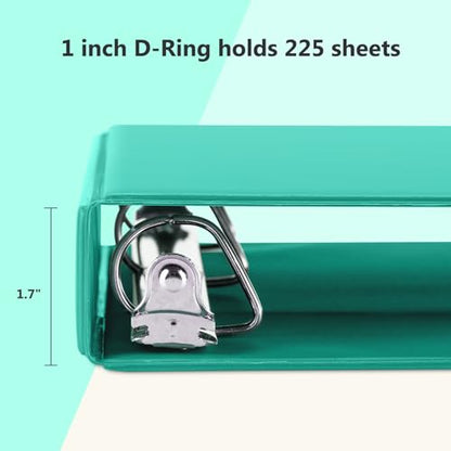 ViVin 튼튼한 2.5cm(1인치) D 링 바인더, 포켓 2개가 있는 링 바인더 3개, 사무실, 가정, 학교용 미국 레터 사이즈 용지 225장 보관, 6팩 (레이크 그린) - color: 그린 레이크, size: 1인치