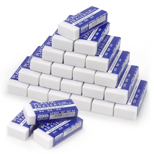 Tamaki Erasers, Large, White, 24 Pack | Erasers for School Office, Art Eraser for Drawing