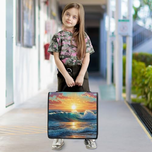 3 Ring Zipper Binder Ocean Wave Sunset Beach Binders Bag with Shoulder Strap 500 Sheets Paper Organizer Trapper Keeper Documents Storage File Folder for School Office - color: A494