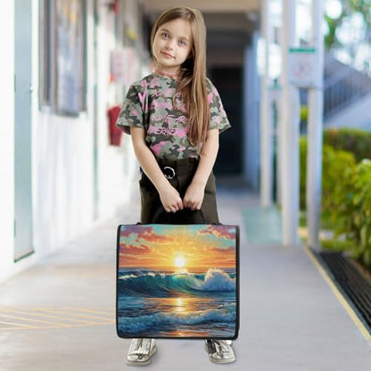 3 Ring Zipper Binder Ocean Wave Sunset Beach Binders Bag with Shoulder Strap 500 Sheets Paper Organizer Trapper Keeper Documents Storage File Folder for School Office - color: A494