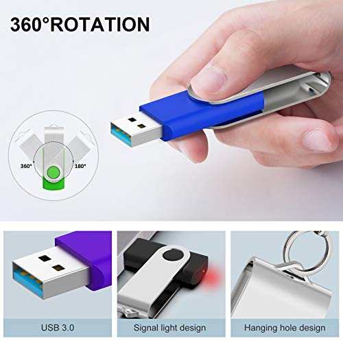 KOOTION 5 Pack 32GB USB 3.0 Flash Drives Swivel USB Stick Thumb Drives with High-Speed Transfer(Colors: Black, Blue, Green, Purple, Red) - color: Blue, Red, Green, Purple, Black, size: 32GB 3.0