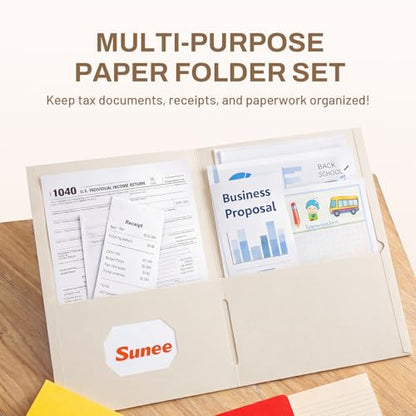 SUNEE Folders with Pockets (25 Pack, Warm Beige), 2 Pocket Folders Fit Letter Size, Paper File Folder for School Office Home Business, Textured Paper - color: Warm Beige, style: 25-Pack