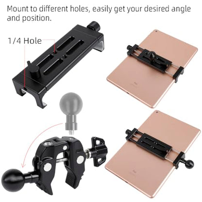 Aluminum Tablet Holder for Mic Stand, Side Mount for All iPad, 360 Rotatable With Super Clamp Compatible for iPad Pro 12.9, Air, Mini, Galaxy Tabs, 4.7-15" Tablets