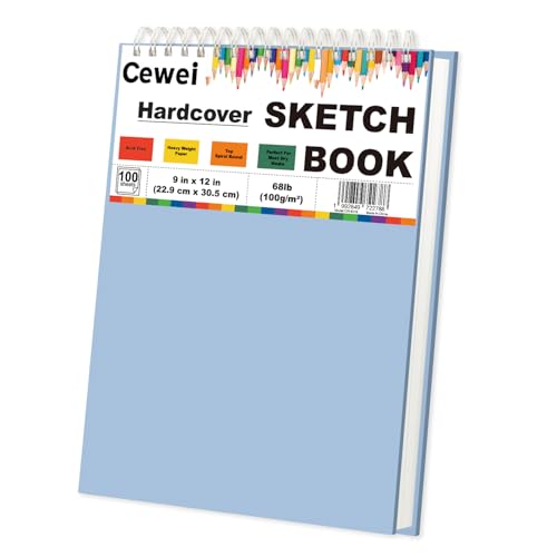 Cewei Drawing Pad 9x12, 100 Sheets Hardcover Spiral Bound, 68lb/100gsm White Paper Drawing Pad for Kids. - color: Mist Blue, size: 9" x 12" (Pack of 1)