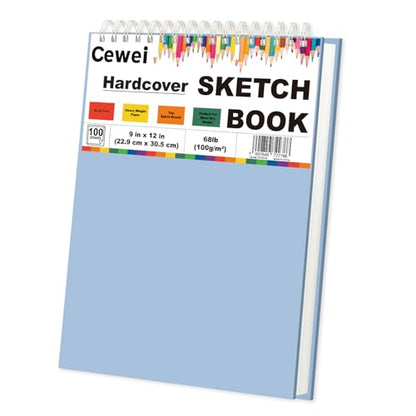 Cewei Drawing Pad 9x12, 100 Sheets Hardcover Spiral Bound, 68lb/100gsm White Paper Drawing Pad for Kids. - color: Mist Blue, size: 9" x 12" (Pack of 1)