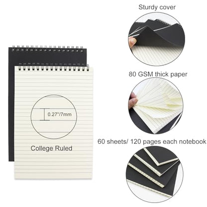 4 Pcs Top Bound Spiral Notebook,8.3 inch x 5.8 inch,60 Sheet,7mm College Ruled Paper,A5 Spiral Note Pads Memo Lined Notebook Journal for School and Office Supplies (Black) - color: Black (4pcs)